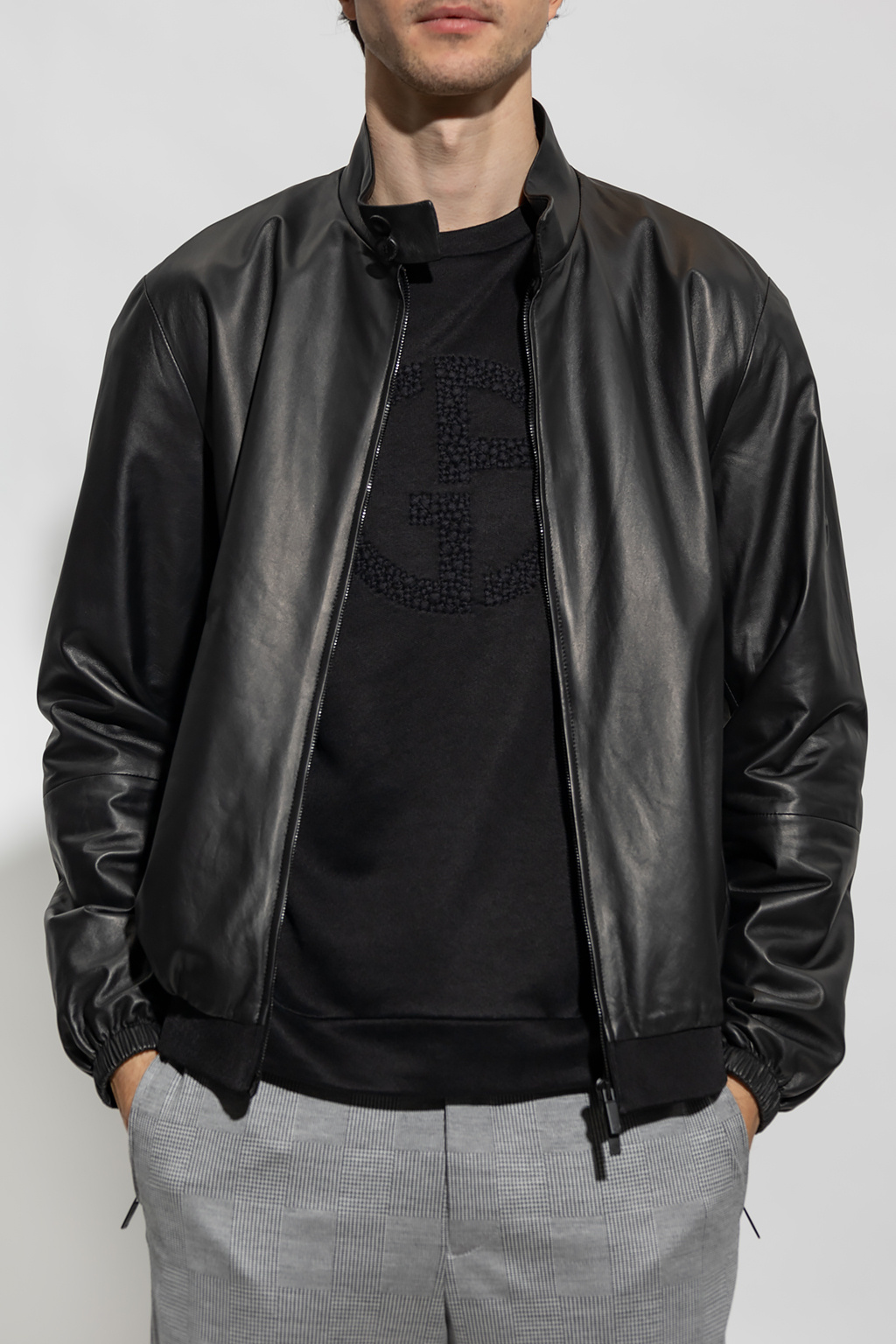 Black Leather jacket Giorgio Armani IetpShops Italy Giorgio